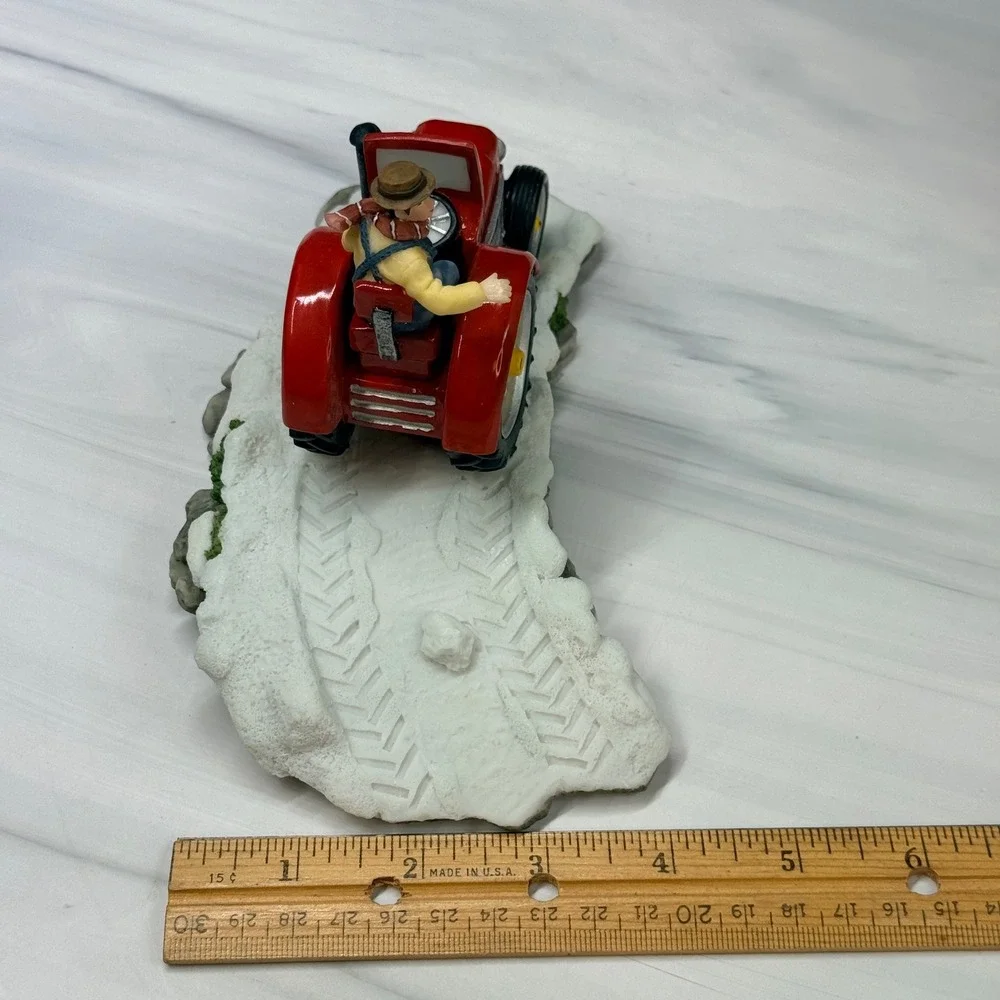Heartland Valley Village Deluxe Accessory Red Tractor Farmer Snow Figurine